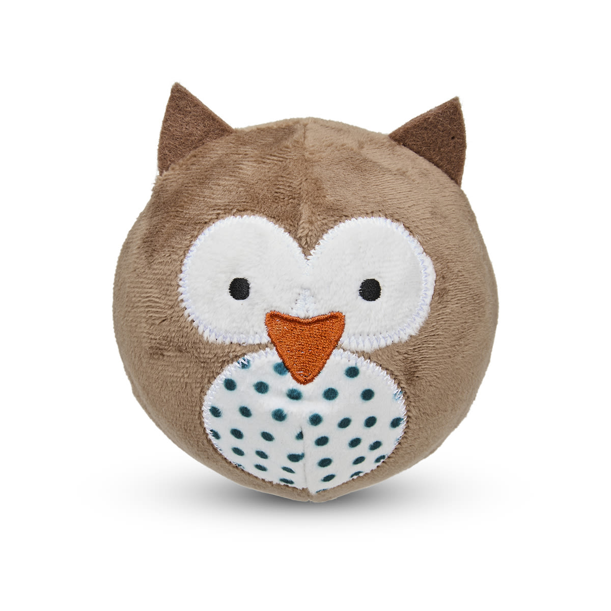 Petface Round Owl Plush Ball Brown Dog Toy