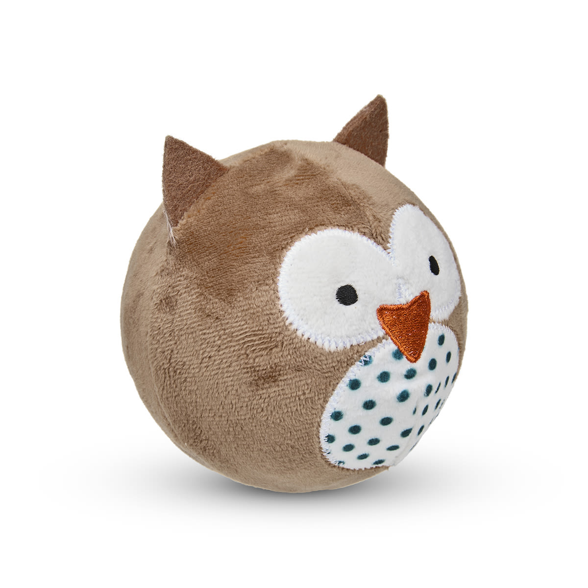 Petface Round Owl Plush Ball Brown Dog Toy