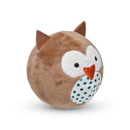 Petface Round Owl Plush Ball Brown Dog Toy