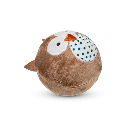 Petface Round Owl Plush Ball Brown Dog Toy