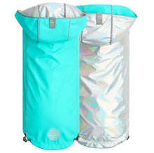 GF Pet Elasto-Fit Reversible Neon Aqua Iridescent Dog Raincoat