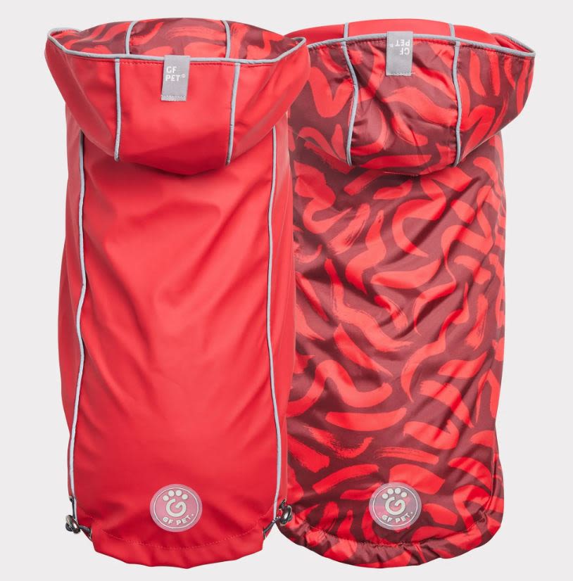 GF Pet Elasto-Fit Reversible Red Abstract Dog Raincoat