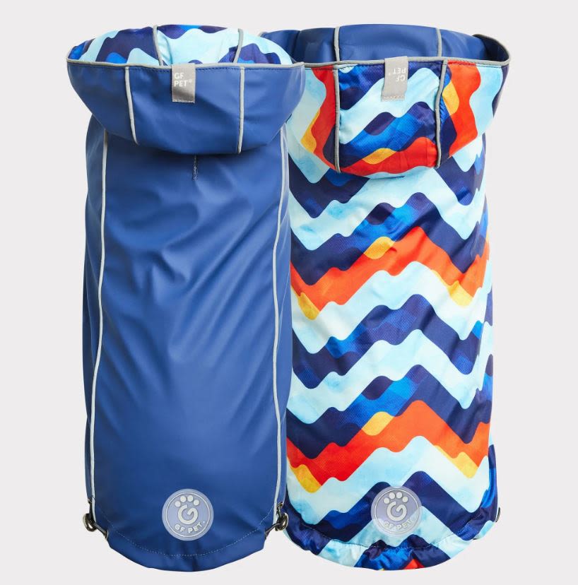 GF Pet Elasto-Fit Reversible Navy Retro Dog Raincoat