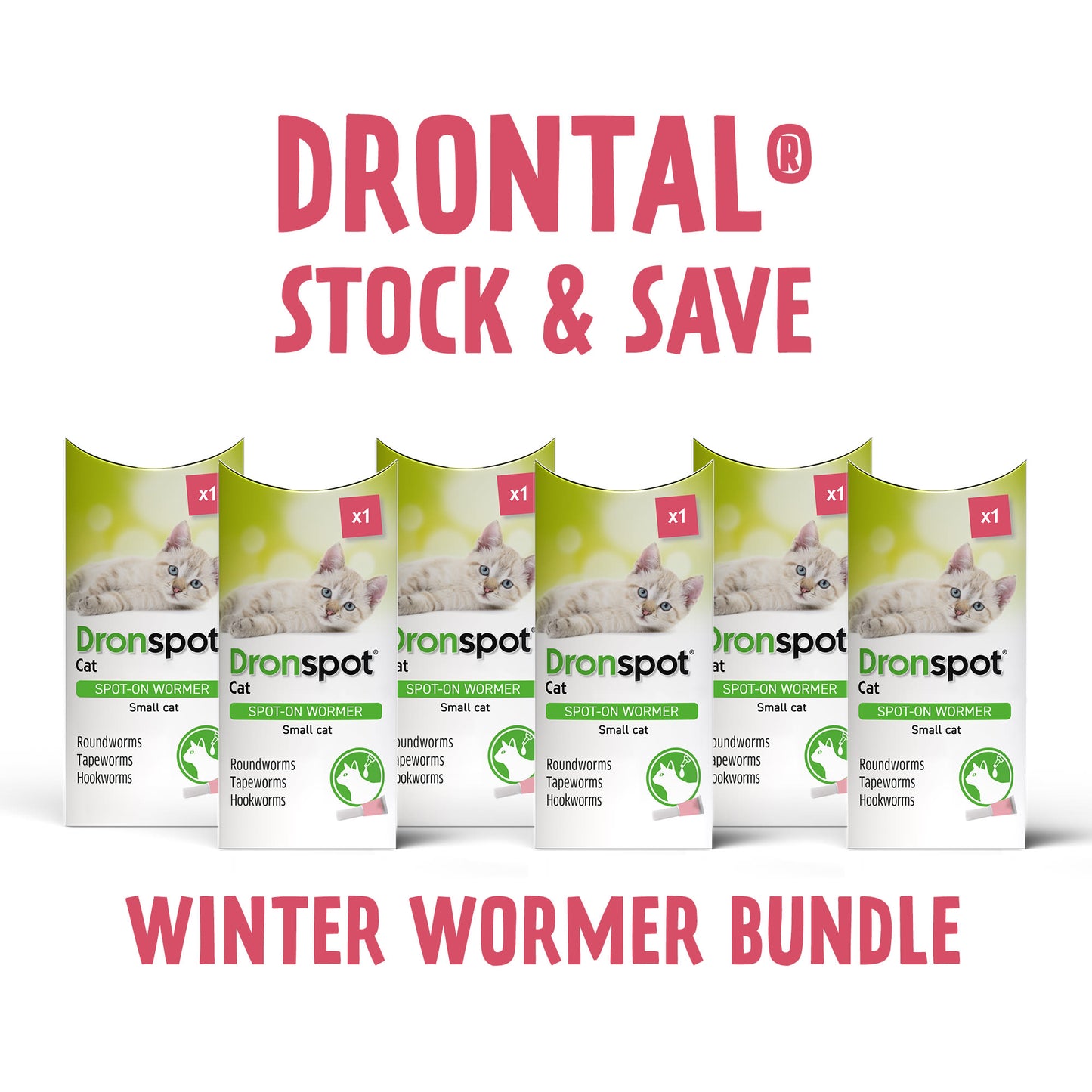 6x Dronspot Spot On Worming Solution for Small Cats (0.5-2.5kg)