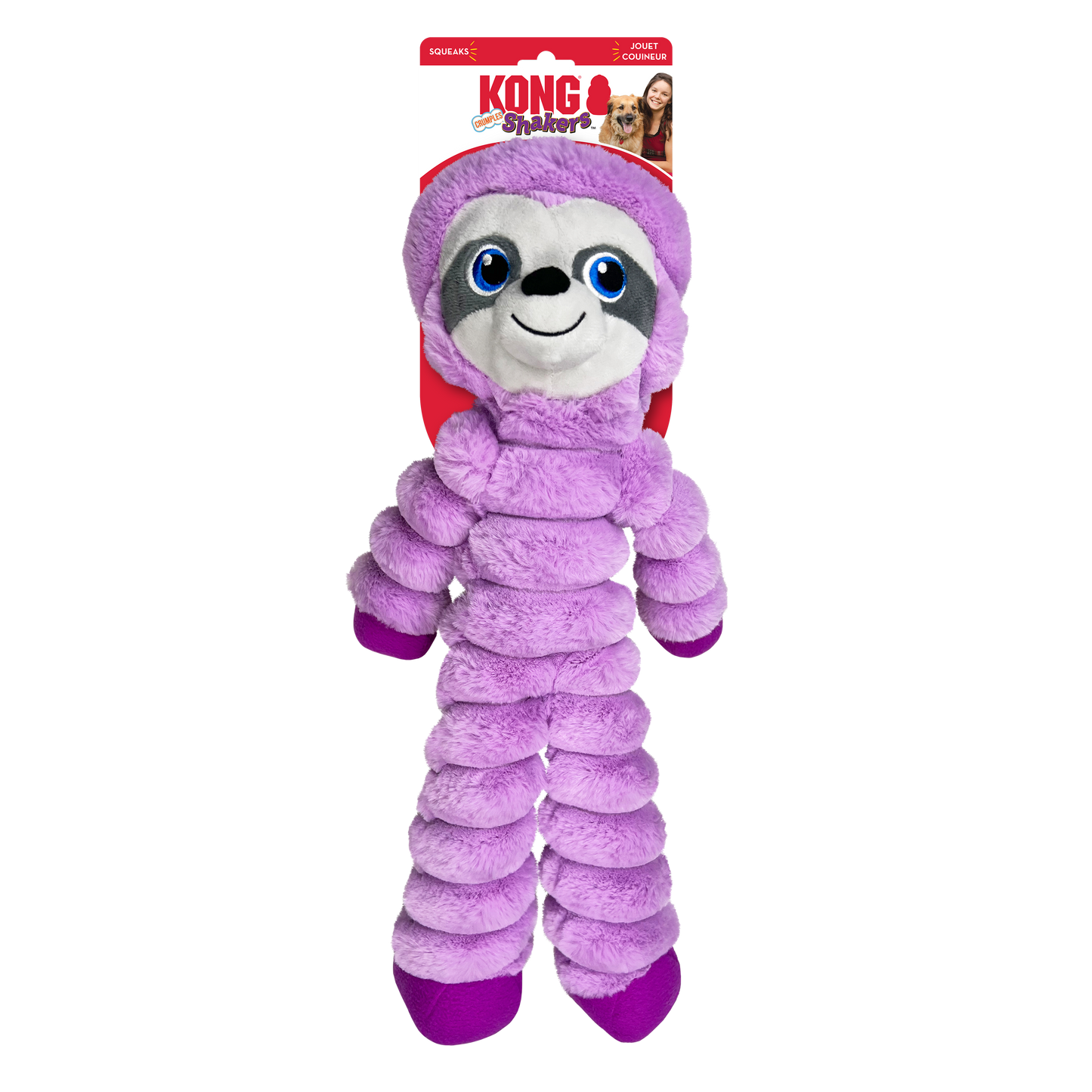 KONG Shakers Crumples Purple Sloth Dog Toy