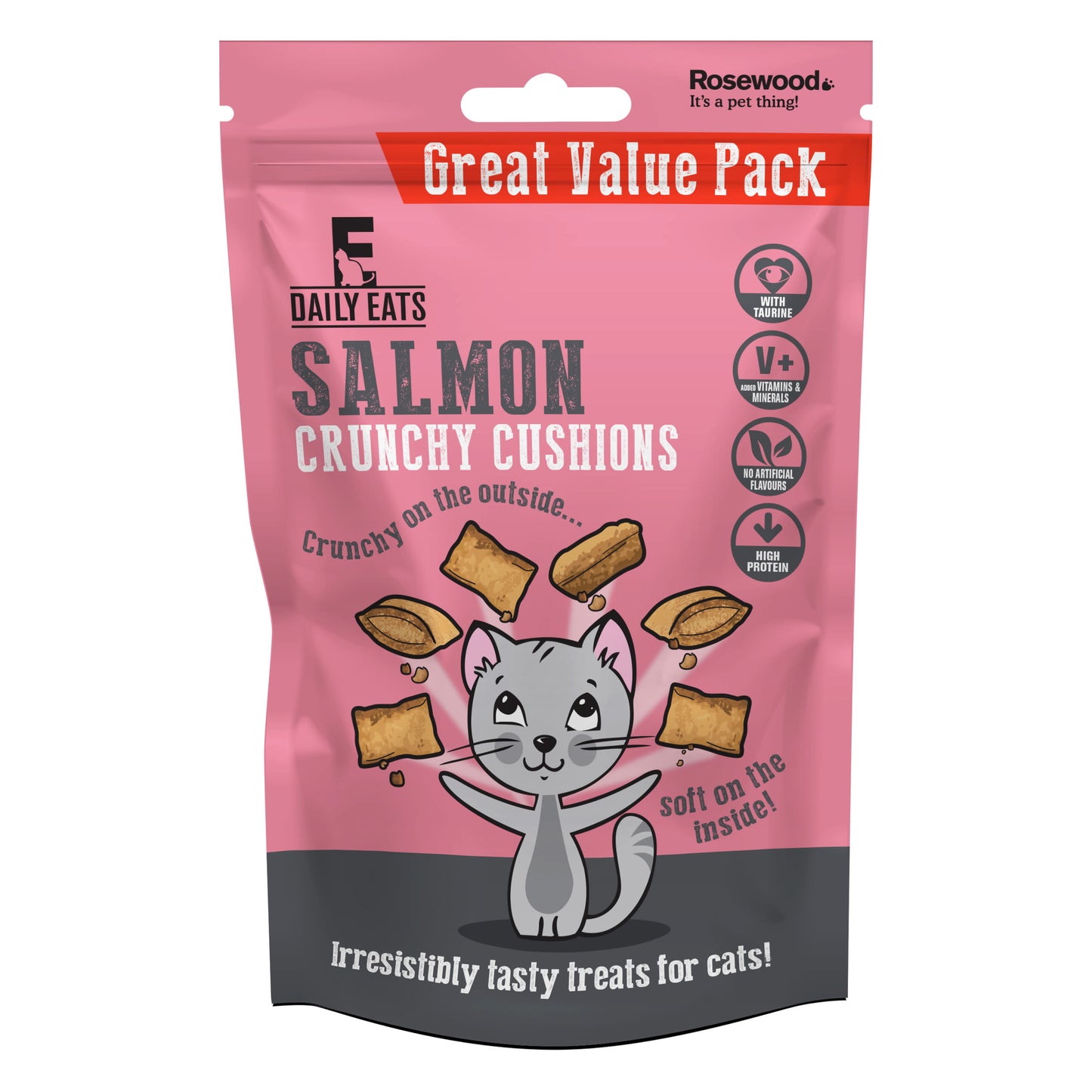 Rosewood Salmon Crunchy Cushions Cat Treats Value Pack