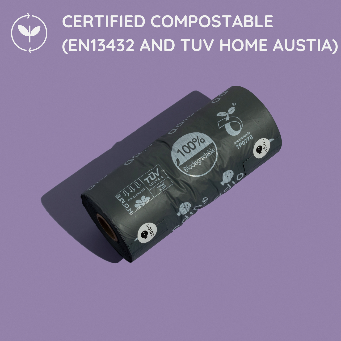 Adios Plastic Compostable Jumbo Handle Bag on a Roll Dispencer Grey Poo Bags - Large