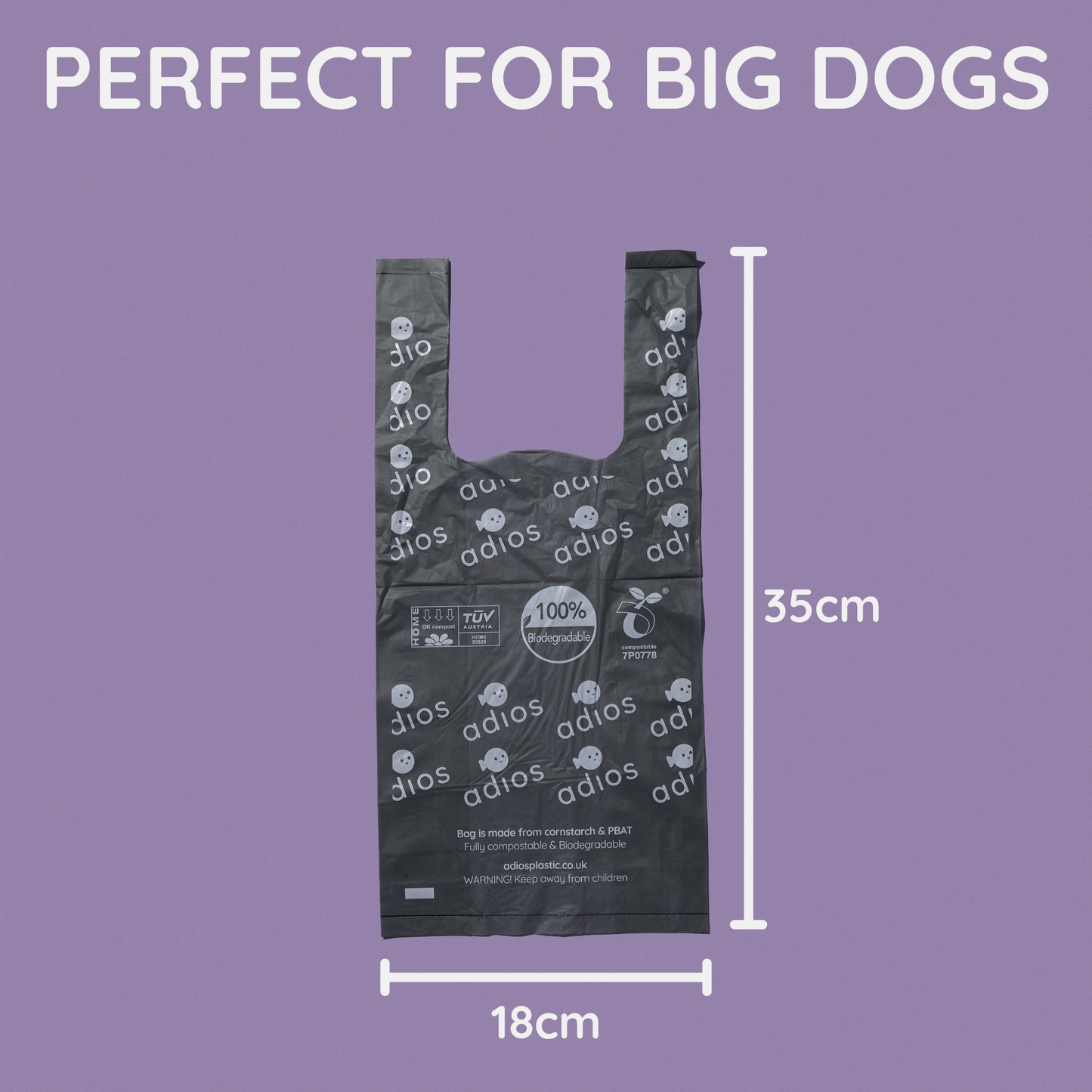 Adios Plastic Compostable Jumbo Handle Bag on a Roll Dispencer Grey Poo Bags - Large