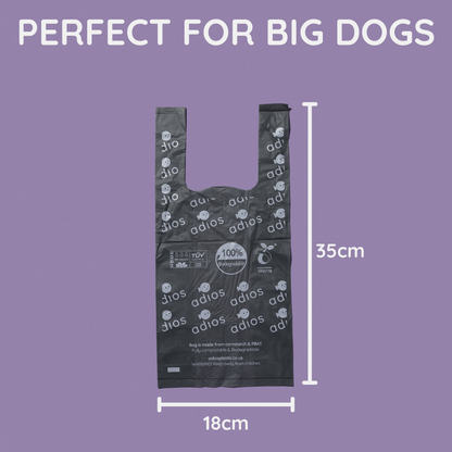 Adios Plastic Compostable Jumbo Handle Bag on a Roll Dispencer Grey Poo Bags - Large