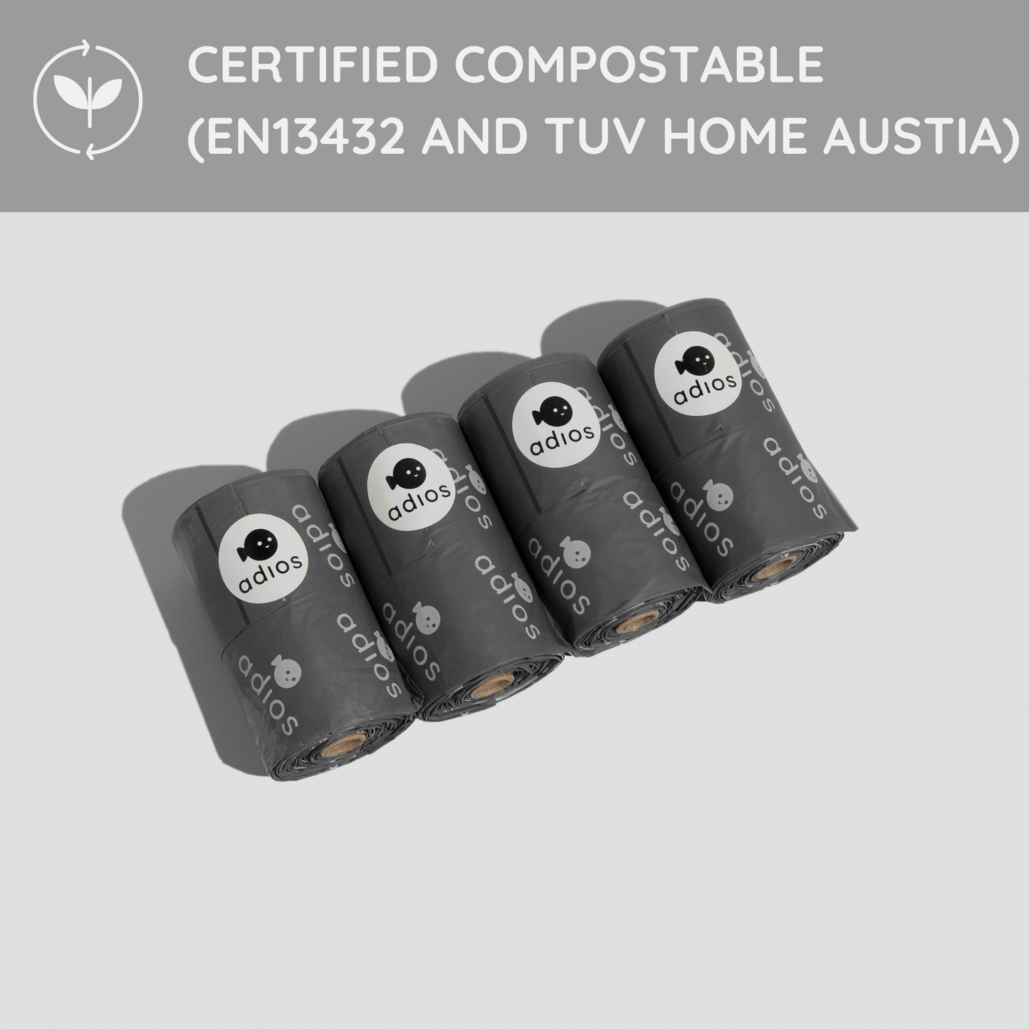 Adios Plastic Compostable Handle on a Roll Grey Poo Bags