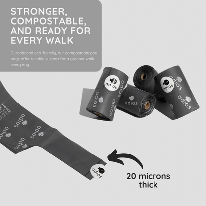 Adios Plastic Compostable Handle on a Roll Grey Poo Bags