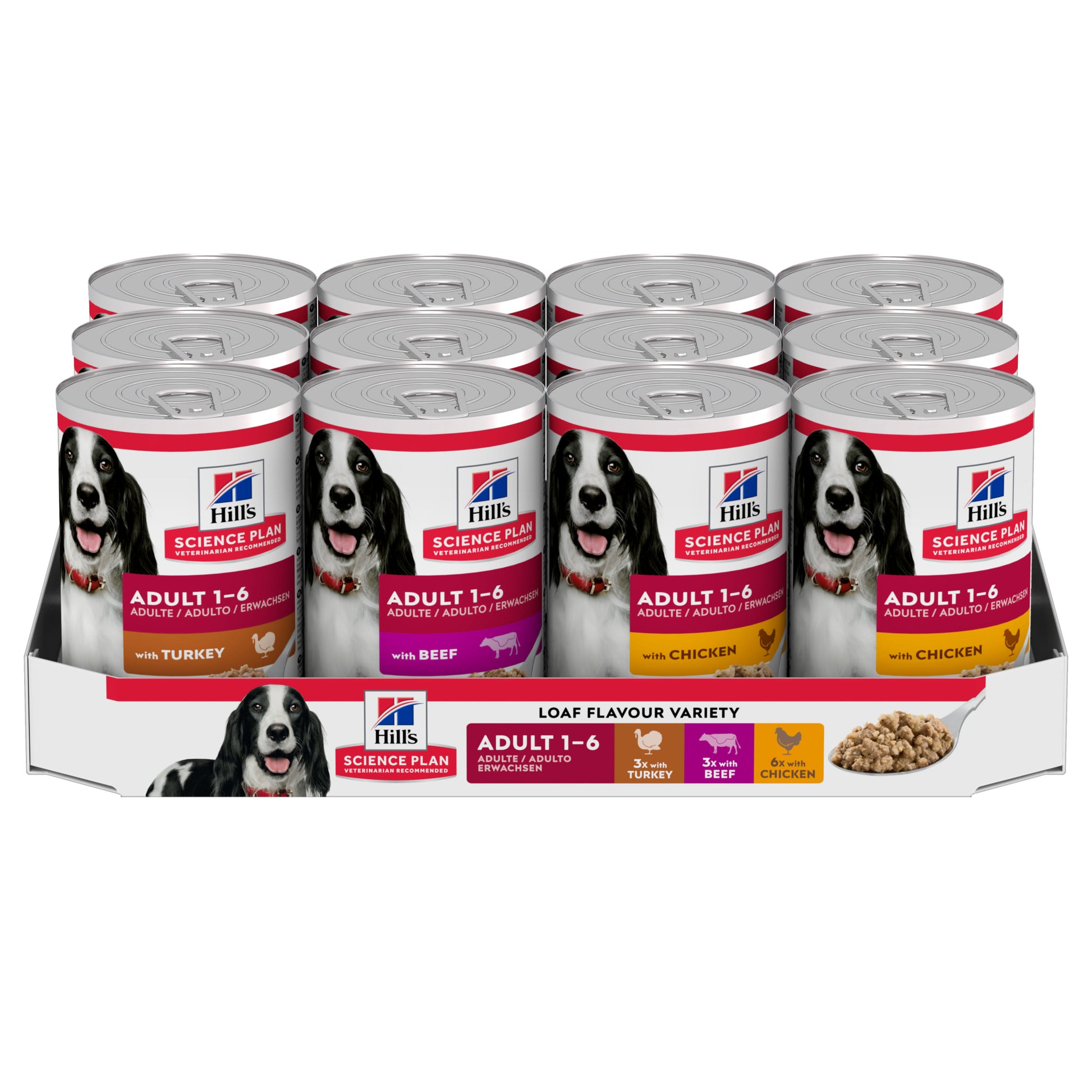 Hill's Pet Nutrition Hill'S Pet Nutrition Hill Science Plan Beef Chicken Turkey Adult Wet Dog Food pet food packaging