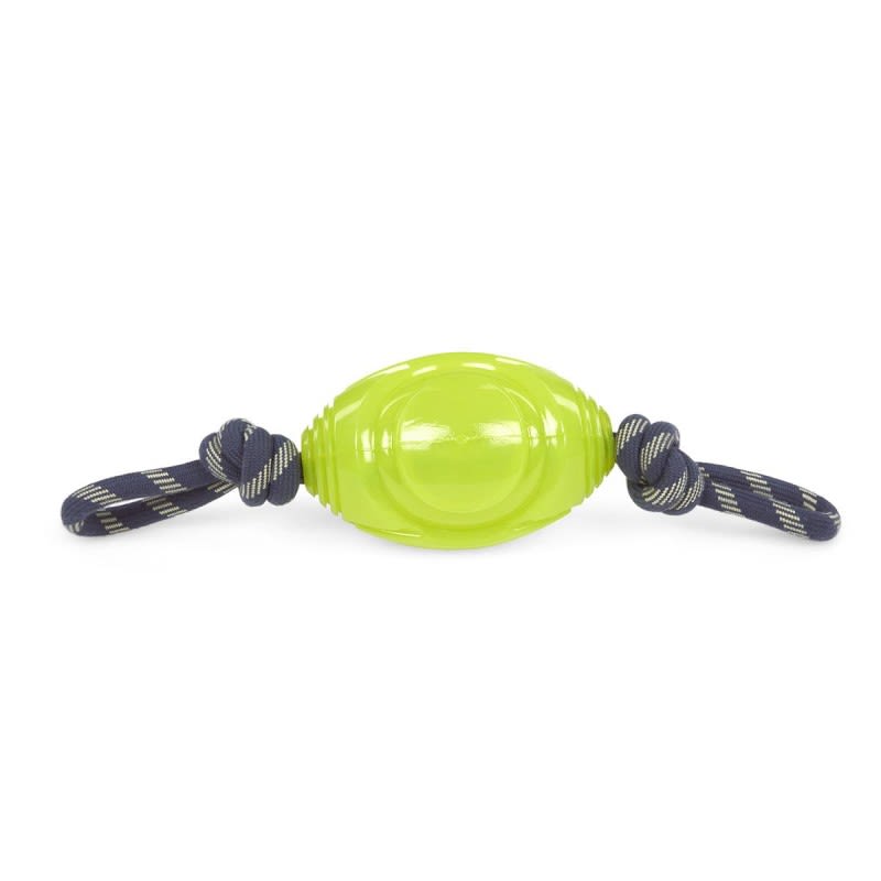 Petface Outdoor Paws Glow in the Dark Rugby Ball with Rope Dog Toy