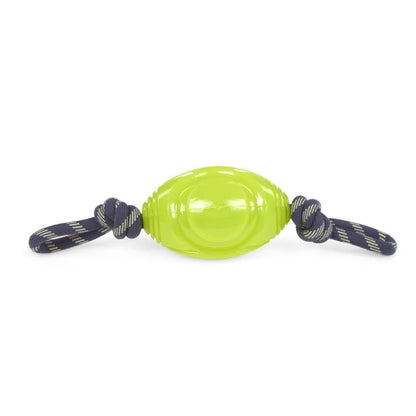 Petface Outdoor Paws Glow in the Dark Rugby Ball with Rope Dog Toy