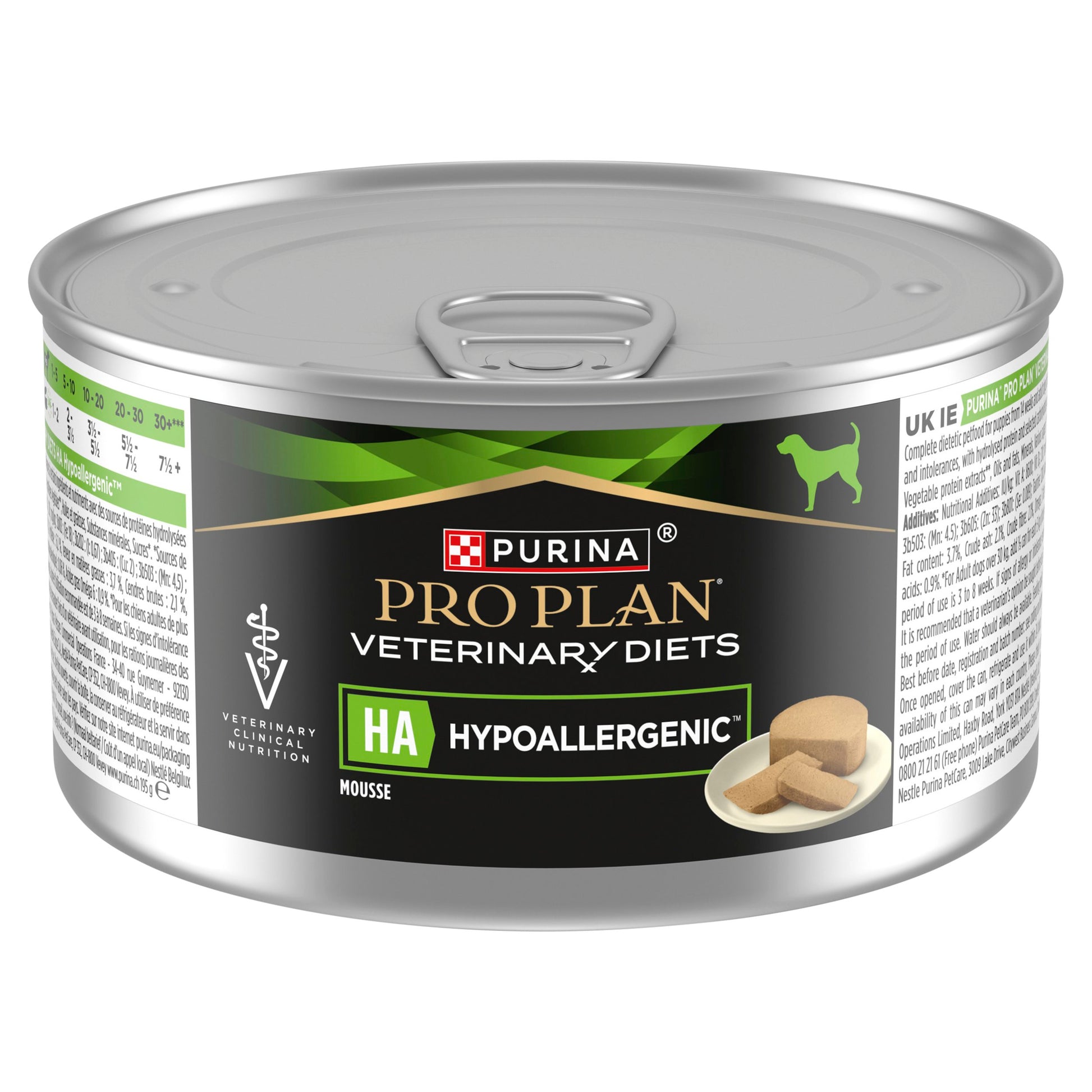 Pro Plan Pro Plan Purina Veterinary Diets Ha Hypoallergenic Mousse Adult Wet Dog Food pet food packaging