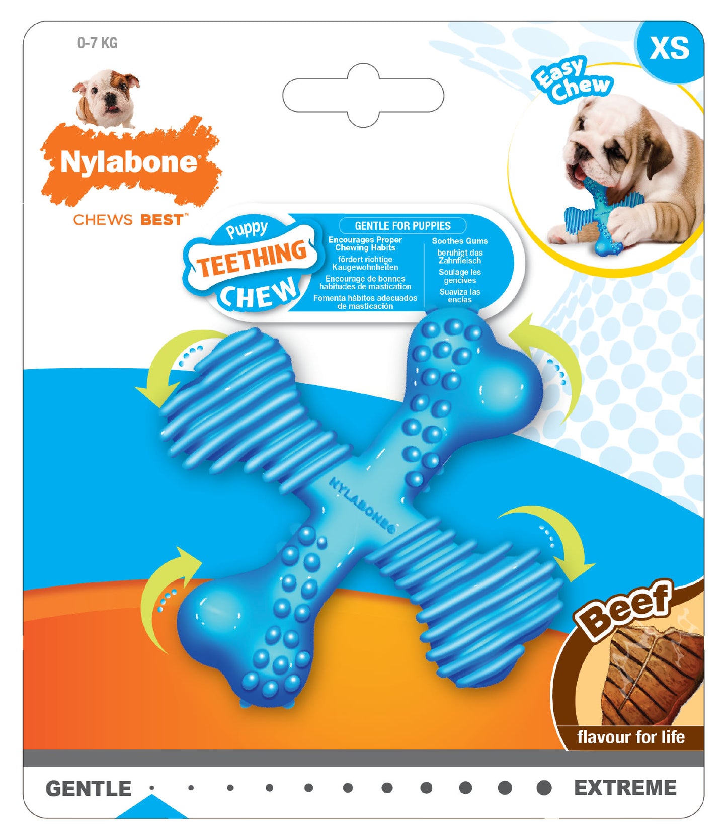 Nylabone Teething Chew Textured Crossbone Beef Puppy Chew Dog Toy