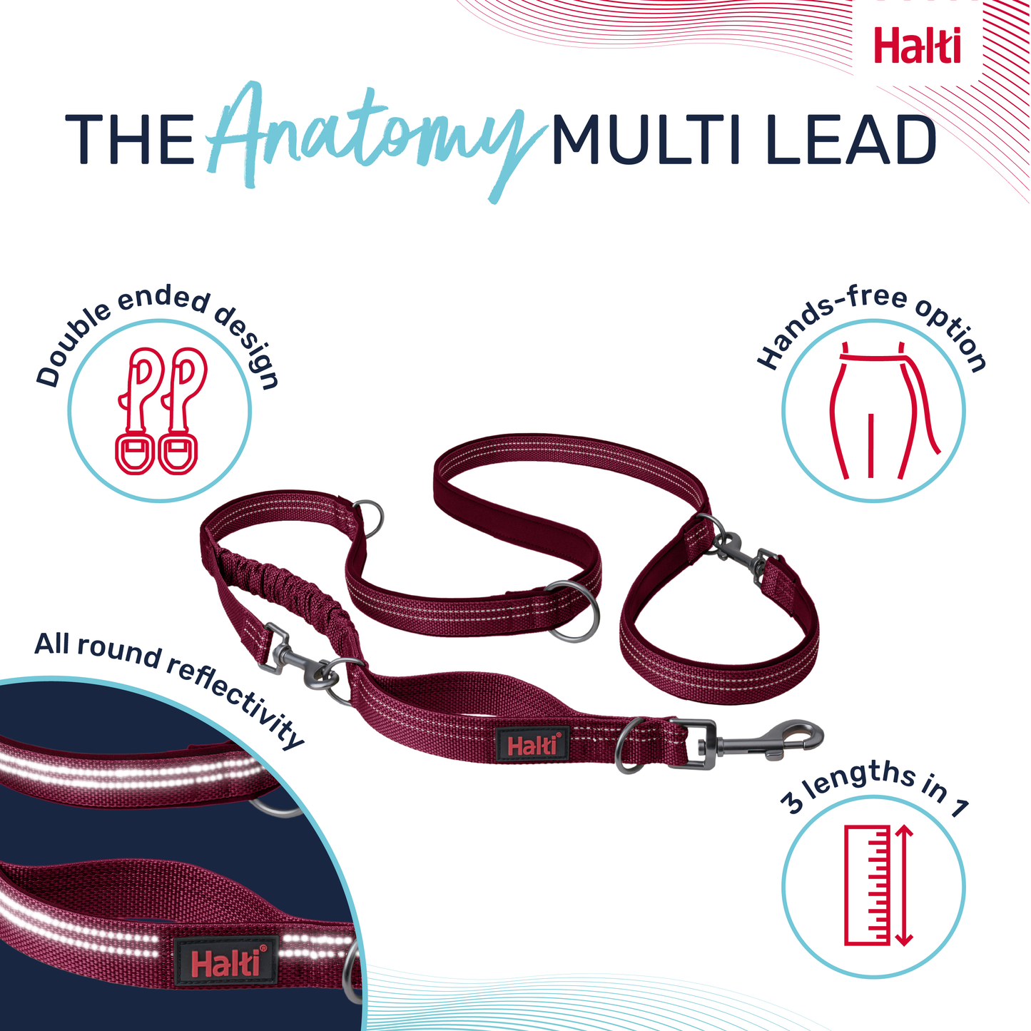Halti Anatomy Multi Dog Lead - Magenta