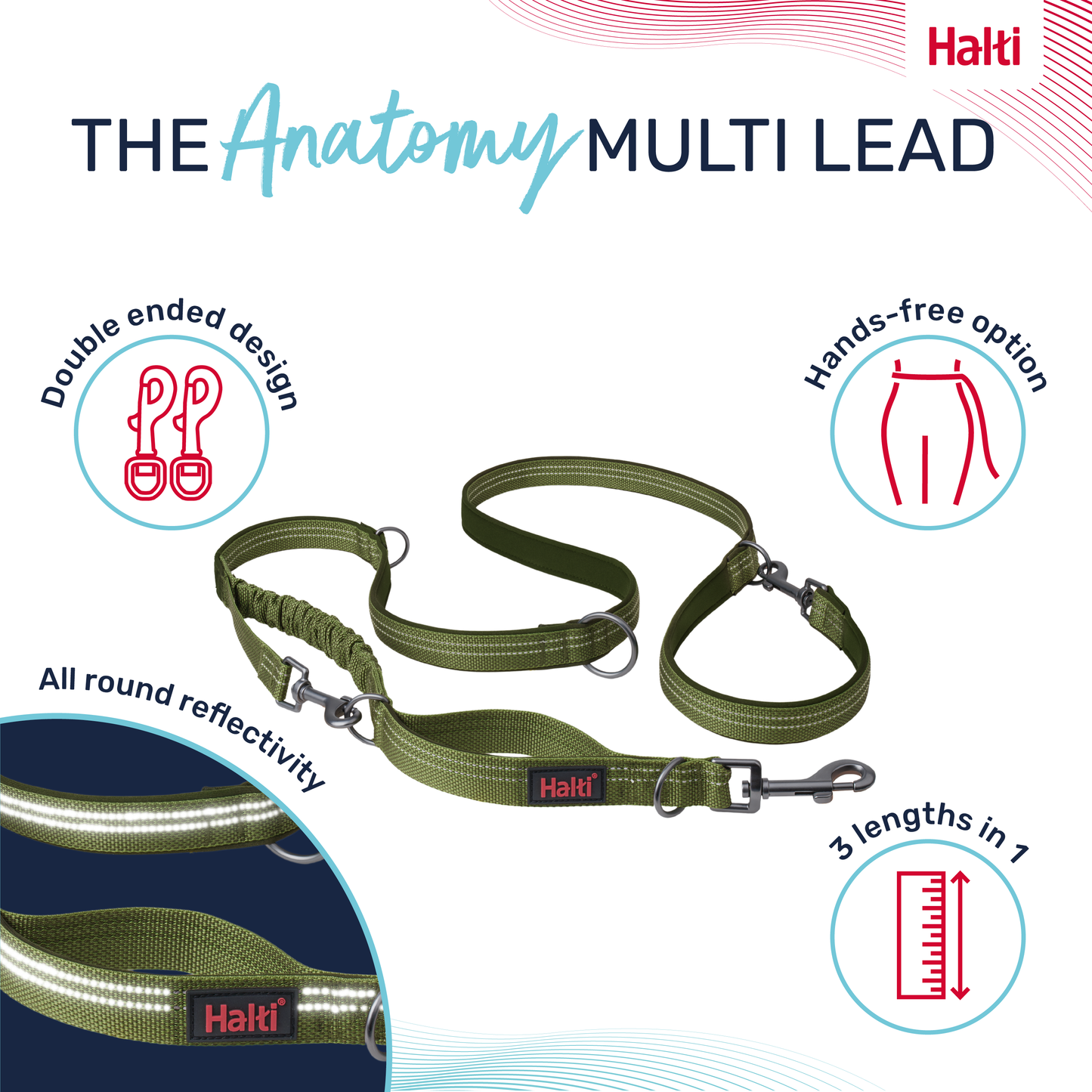 Halti Anatomy Multi Dog Lead - Green