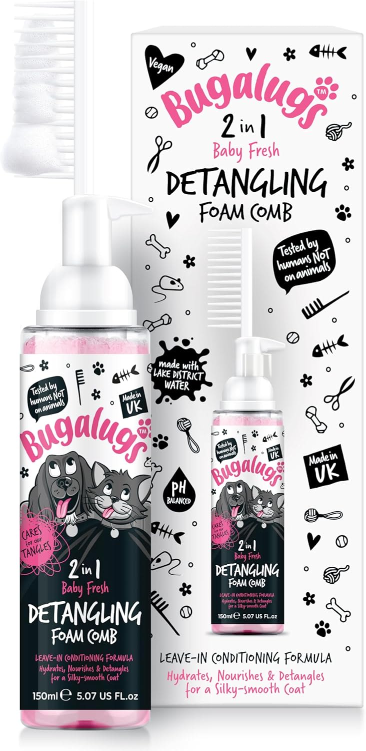 Bugalugs 2 in 1 Detangle & Conditioning Foam Comb for Dogs & Cats - Baby Fresh