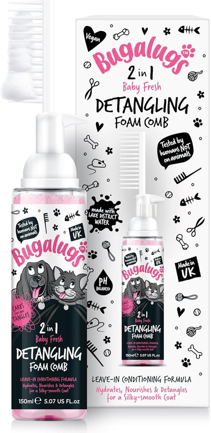 Bugalugs 2 in 1 Detangle & Conditioning Foam Comb for Dogs & Cats - Baby Fresh