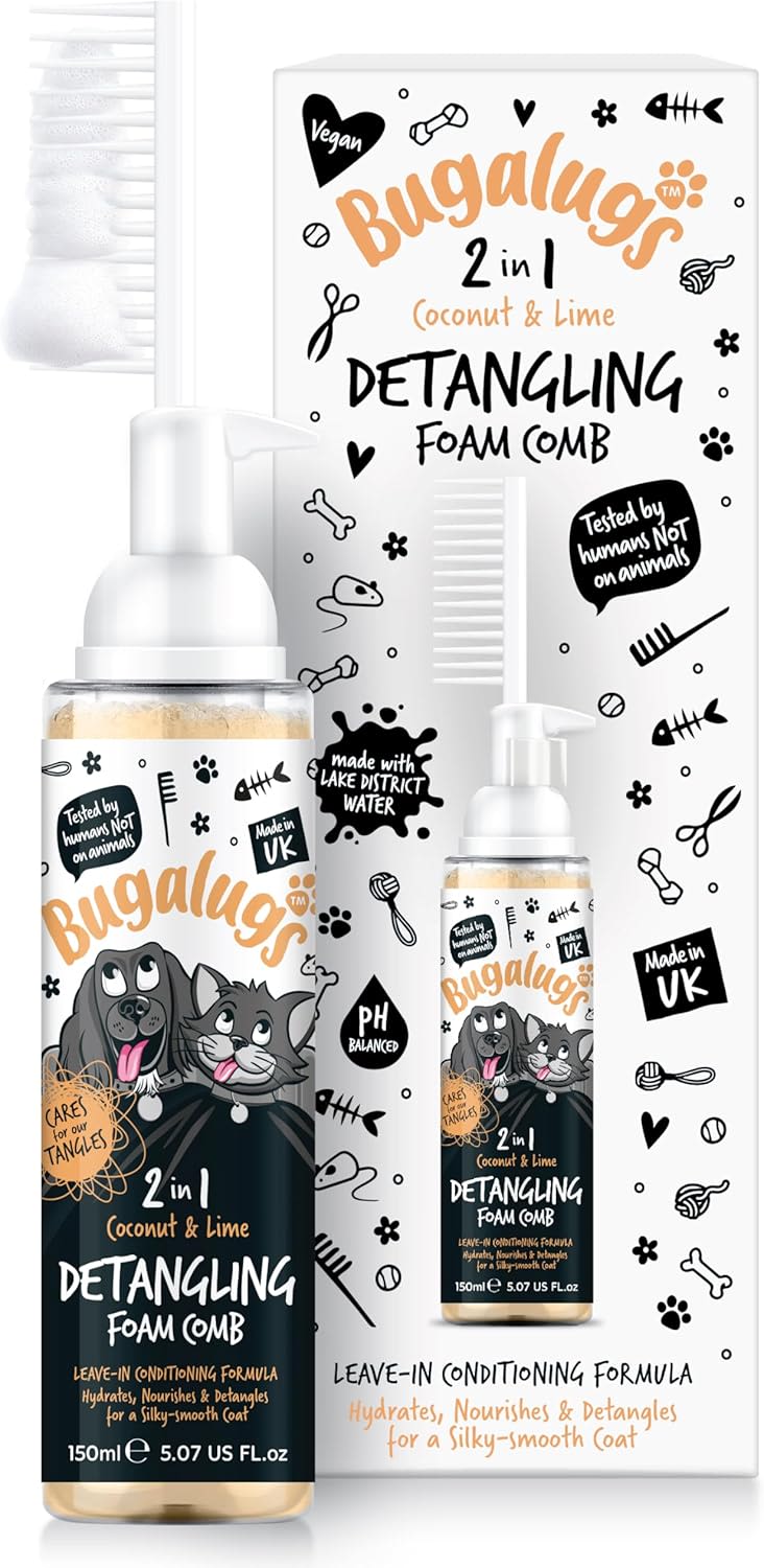 Bugalugs 2 in 1 Detangle & Conditioning Foam Comb for Dogs & Cats - Coconut & Lime