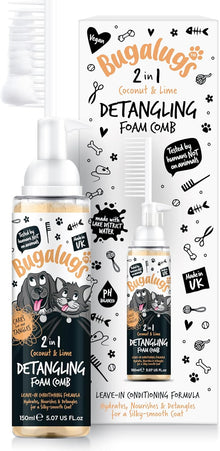 Bugalugs 2 in 1 Detangle & Conditioning Foam Comb for Dogs & Cats - Coconut & Lime