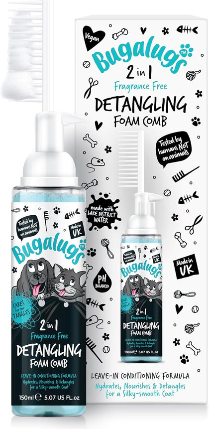 Bugalugs 2 in 1 Detangle & Conditioning Foam Comb for Dogs & Cats - Fragrance Free