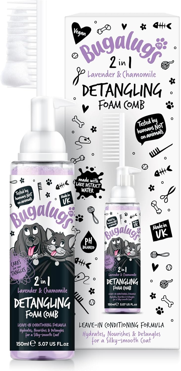 Bugalugs 2 in 1 Detangle & Conditioning Foam Comb for Dogs & Cats - Lavender & Chamomile