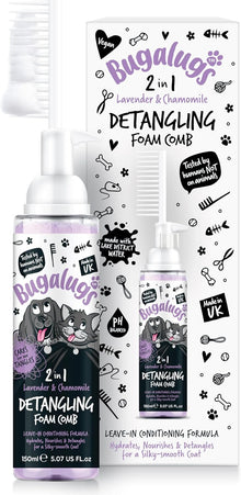 Bugalugs 2 in 1 Detangle & Conditioning Foam Comb for Dogs & Cats - Lavender & Chamomile