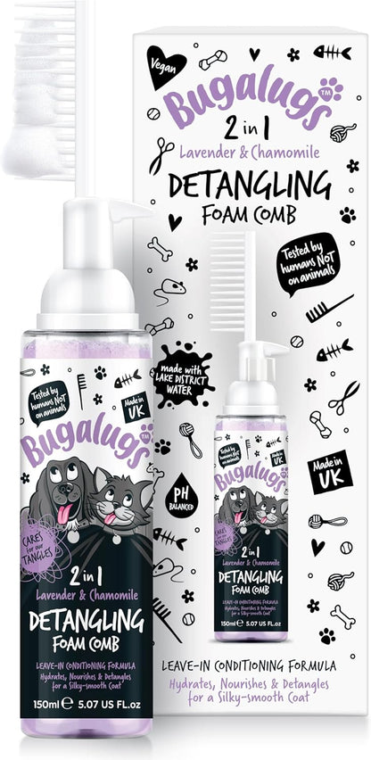 Bugalugs 2 in 1 Detangle & Conditioning Foam Comb for Dogs & Cats - Lavender & Chamomile