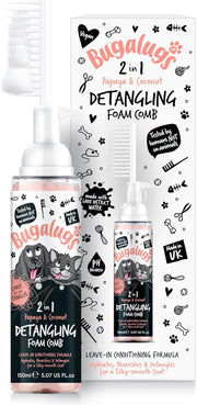 Bugalugs 2 in 1 Detangle & Conditioning Foam Comb for Dogs & Cats - Papaya & Coconut