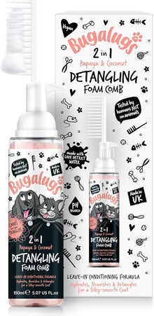 Bugalugs 2 in 1 Detangle & Conditioning Foam Comb for Dogs & Cats - Papaya & Coconut