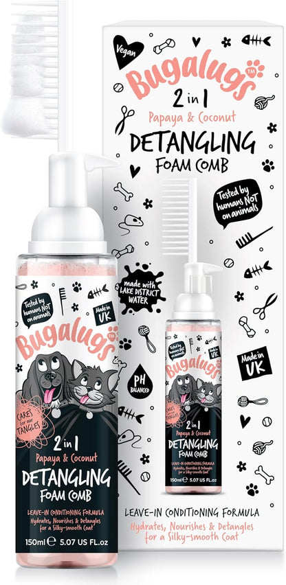 Bugalugs 2 in 1 Detangle & Conditioning Foam Comb for Dogs & Cats - Papaya & Coconut