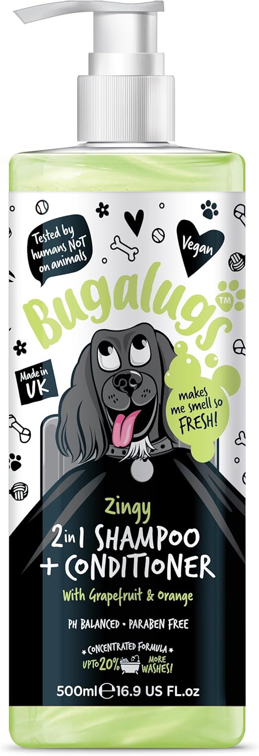 Bugalugs 2 in 1 Dog Shampoo & Conditioner Zingy Bottle with Grapefruit & Orange