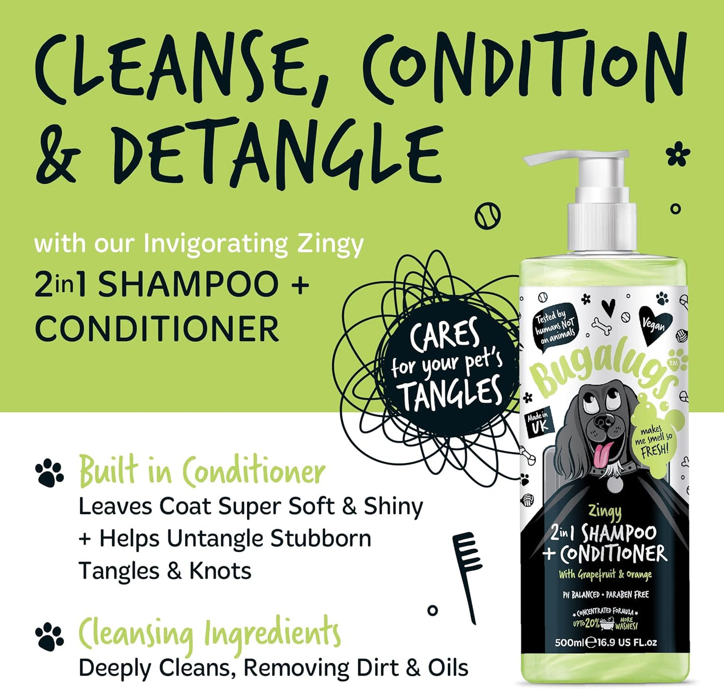Bugalugs 2 in 1 Dog Shampoo & Conditioner Zingy Bottle with Grapefruit & Orange