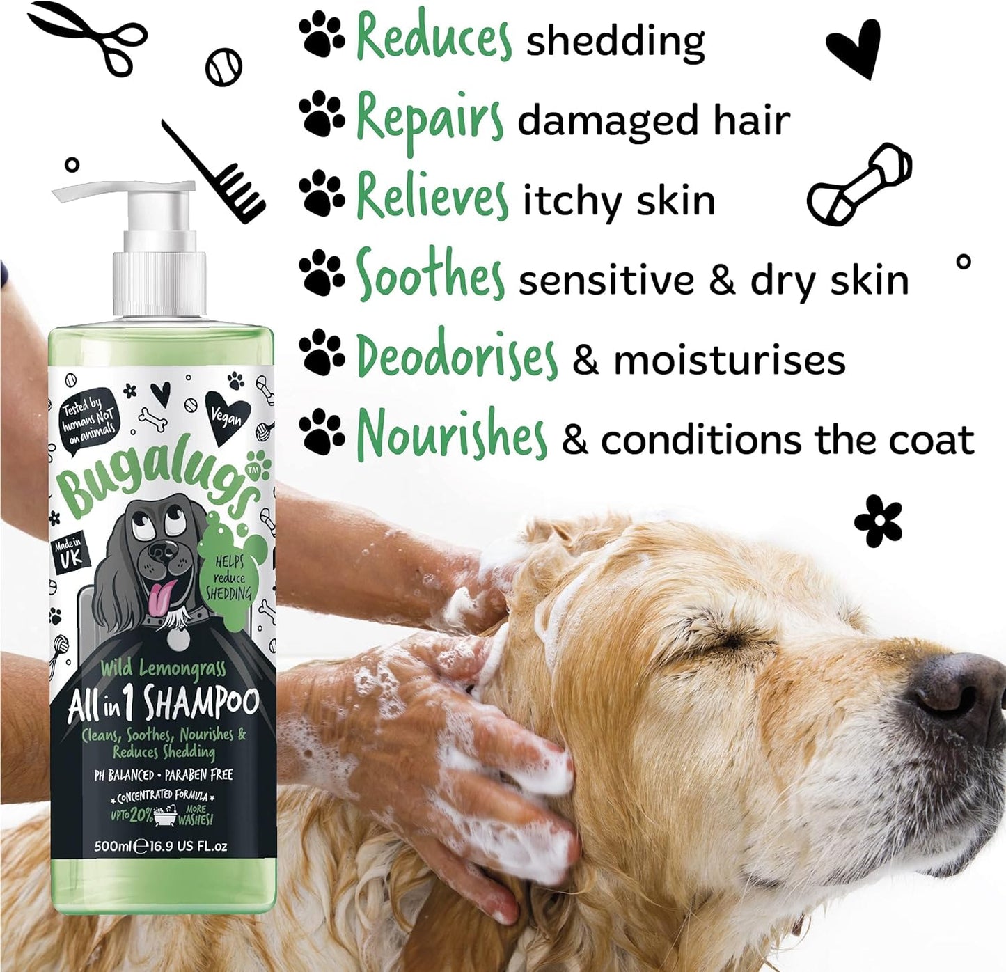 Bugalugs All In One Shed Control Dog Shampoo - Wild Lemongrass