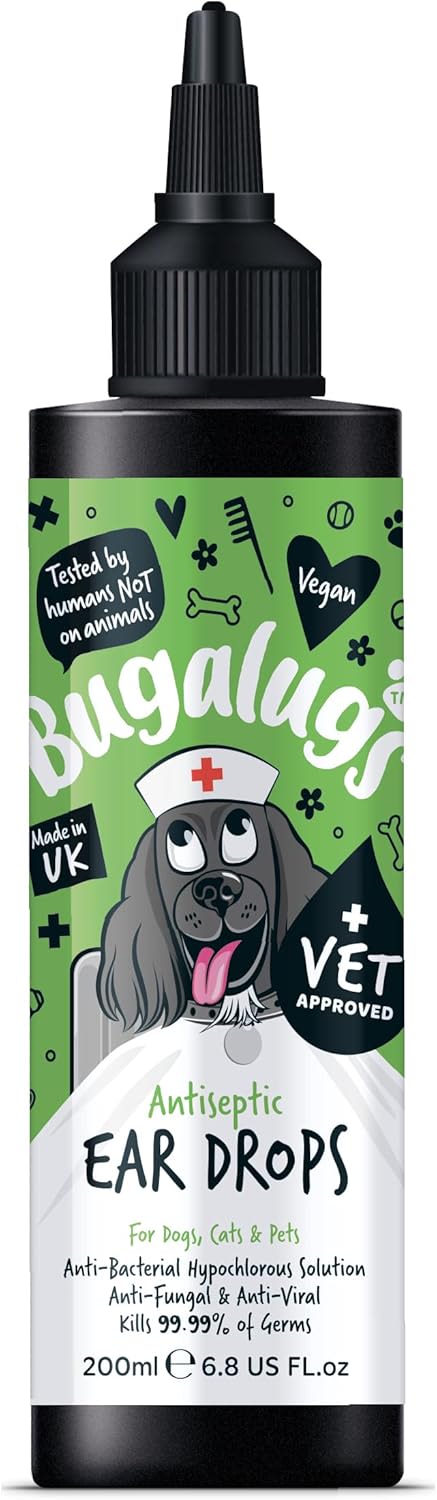 Bugalugs Antiseptic Ear Drops for Dogs, Cats & Pets