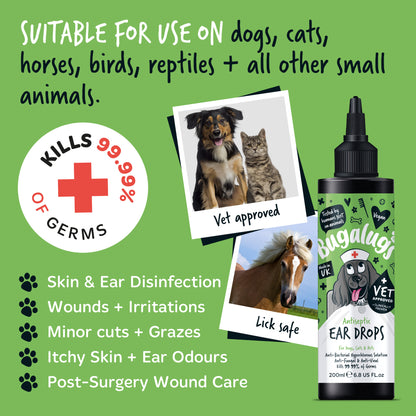 Bugalugs Antiseptic Ear Drops for Dogs, Cats & Pets