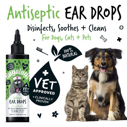Bugalugs Antiseptic Ear Drops for Dogs, Cats & Pets