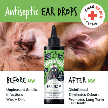 Bugalugs Antiseptic Ear Drops for Dogs, Cats & Pets