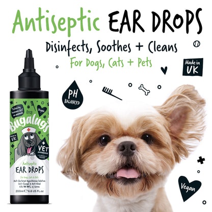 Bugalugs Antiseptic Ear Drops for Dogs, Cats & Pets