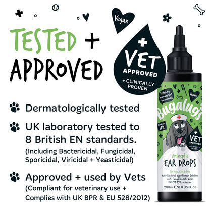 Bugalugs Antiseptic Ear Drops for Dogs, Cats & Pets