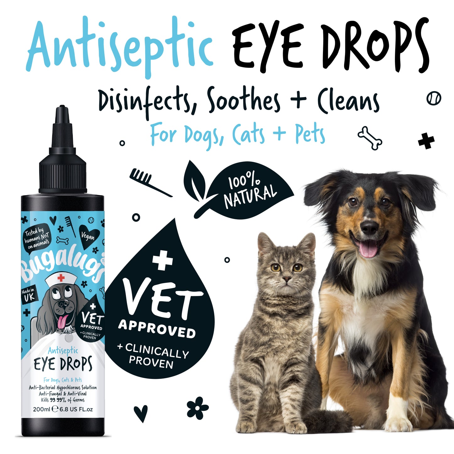 Bugalugs Antiseptic Eye Drops for Dogs, Cats & Pets