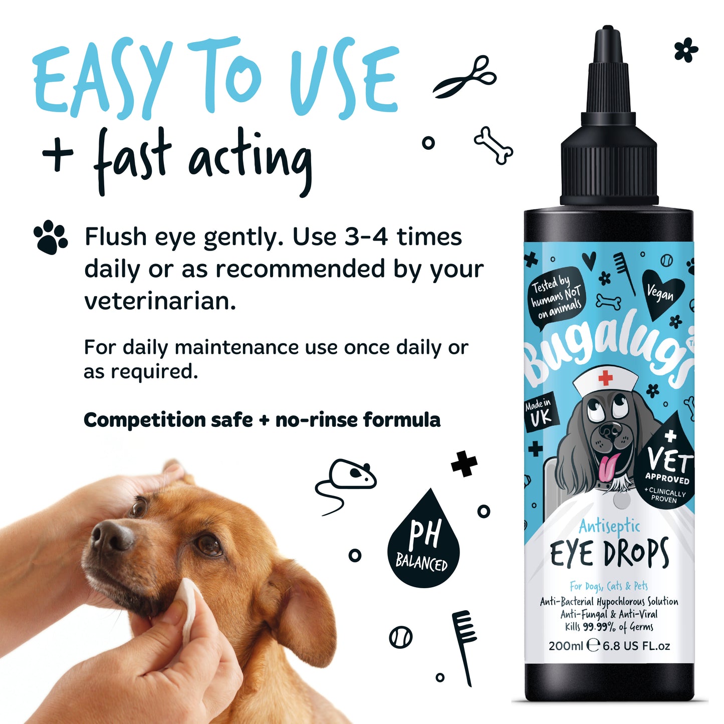 Bugalugs Antiseptic Eye Drops for Dogs, Cats & Pets