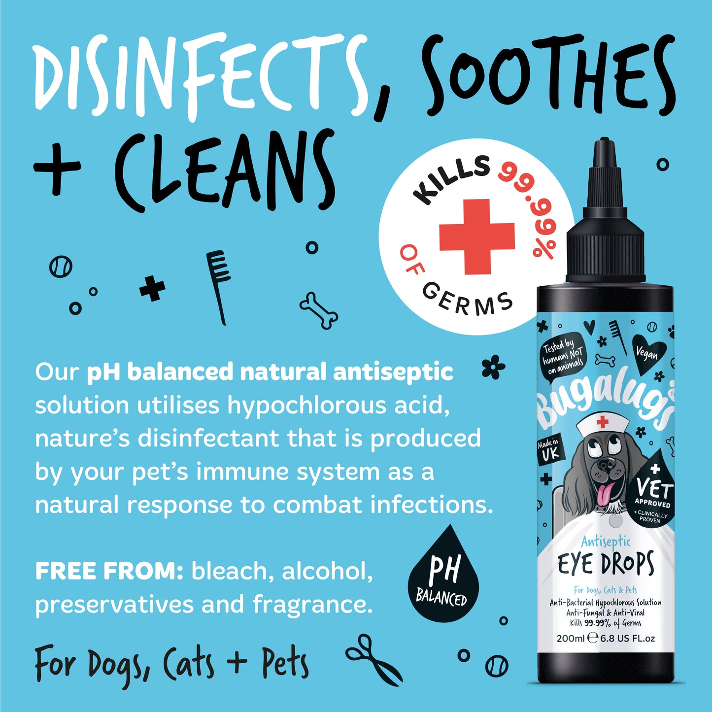 Bugalugs Antiseptic Eye Drops for Dogs, Cats & Pets