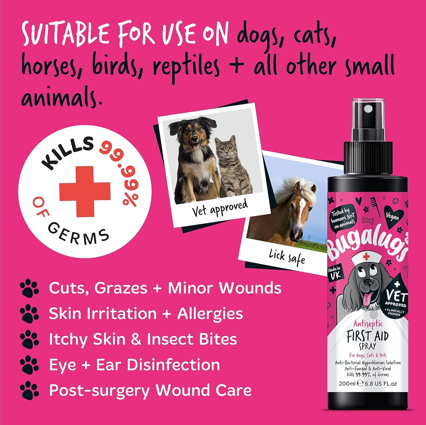 Bugalugs Antiseptic First Aid Spray for Dogs, Cats & Pets