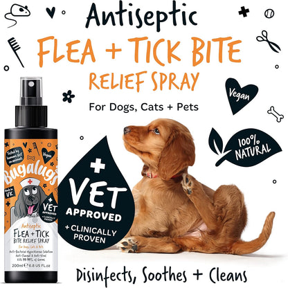 Bugalugs Antiseptic Flea & Tick Bite Relief Spray for Dogs, Cats & Pets