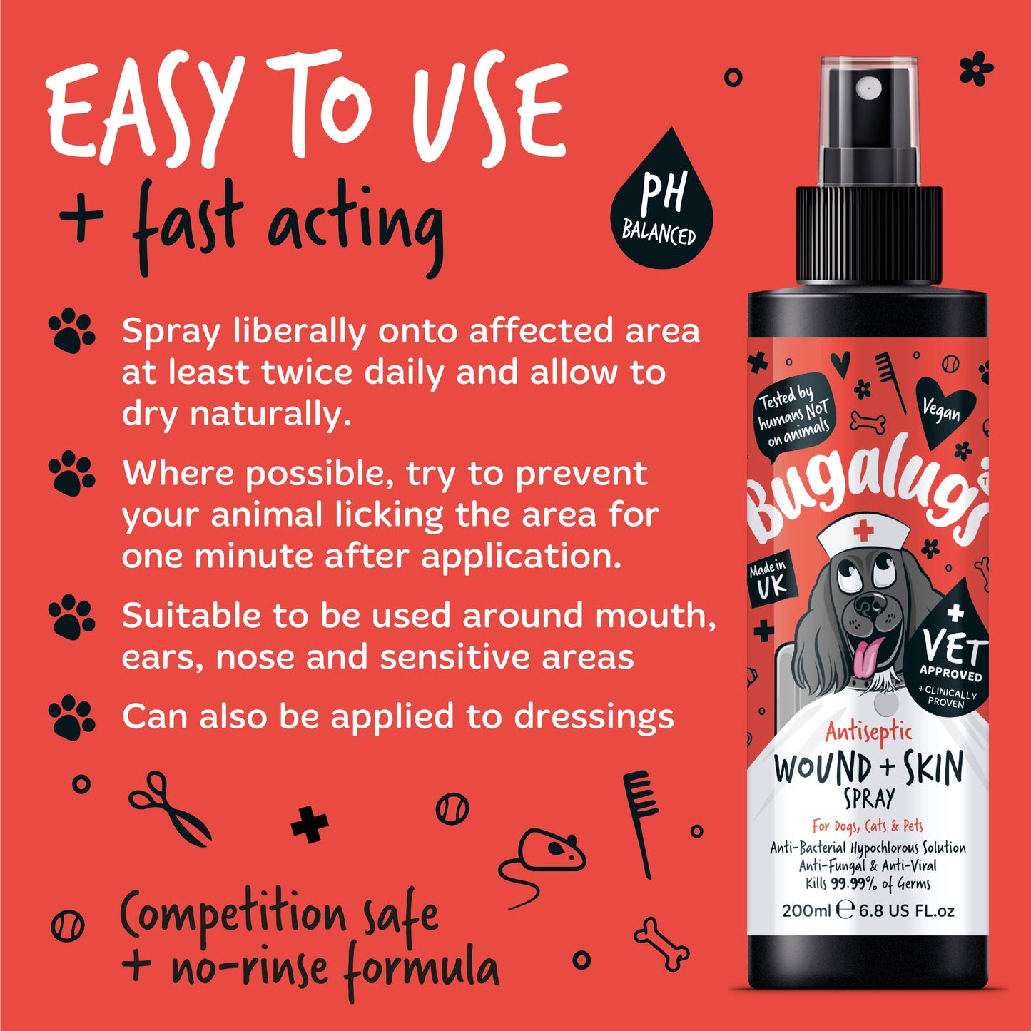 Bugalugs Antiseptic Wound & Skin Spray for Dogs, Cats & Pets