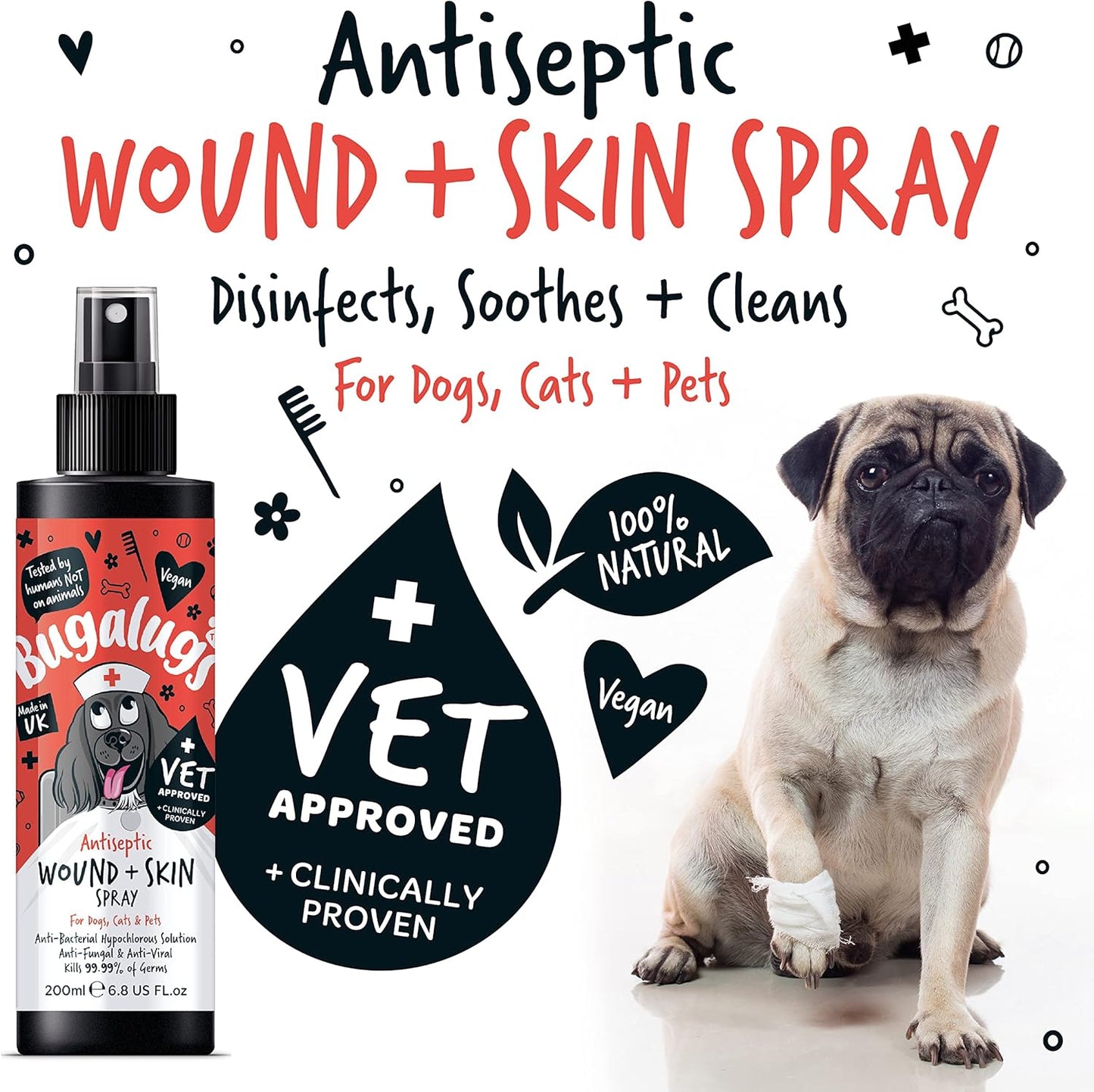 Bugalugs Antiseptic Wound & Skin Spray for Dogs, Cats & Pets