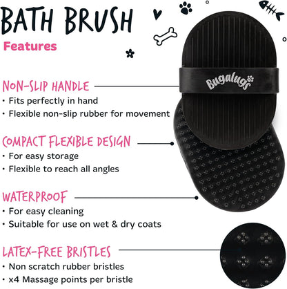 Bugalugs Wet & Dry Bath Brush for Dogs & Cats - Black